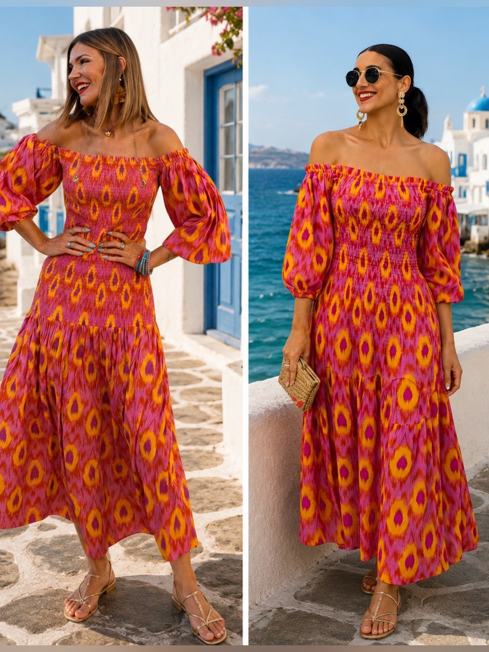 NWT Zara Pink Orange Ikat Smocked Maxi Dress Small Blogger Favorite Drop Waist
